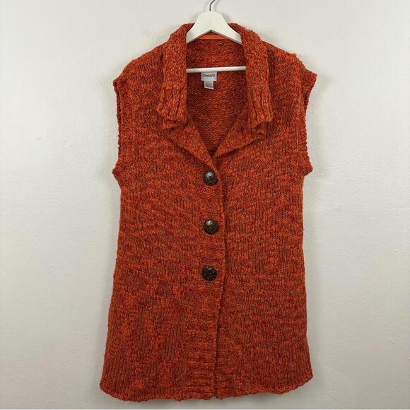 Chico's Ocean Tide Ombre Orange Button-Up Long Sweater Vest Women's Size 2/L - Picture 1 of 3
